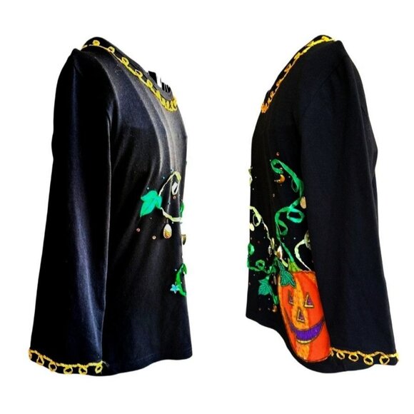 VTG  Jack B Quick Jack O Lantern Top Small  Halloween Black Embellished Applique - Picture 6 of 12